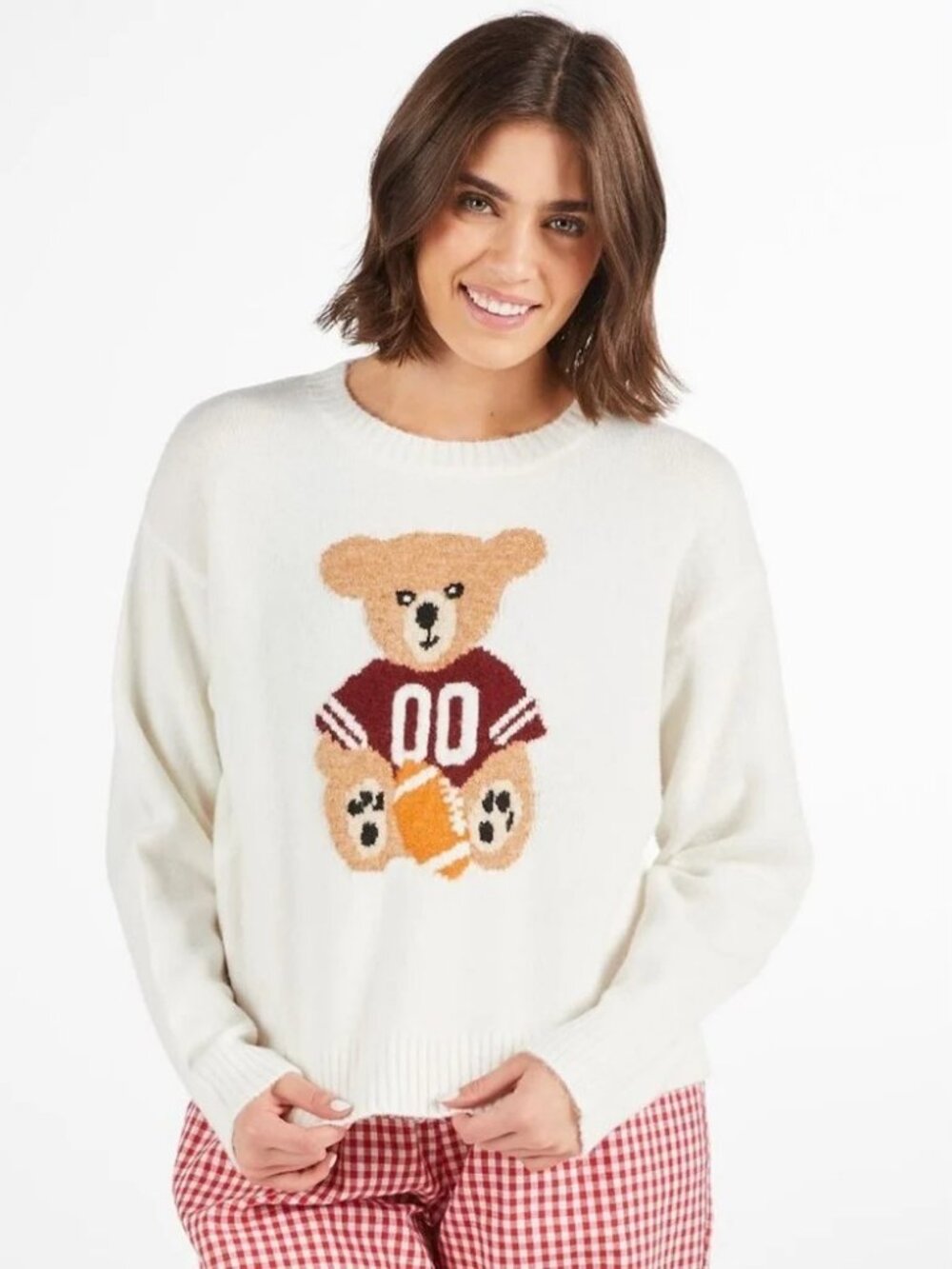 Simply Southern Anastasia Football Sweater Small Bear Gameday Wool Blend